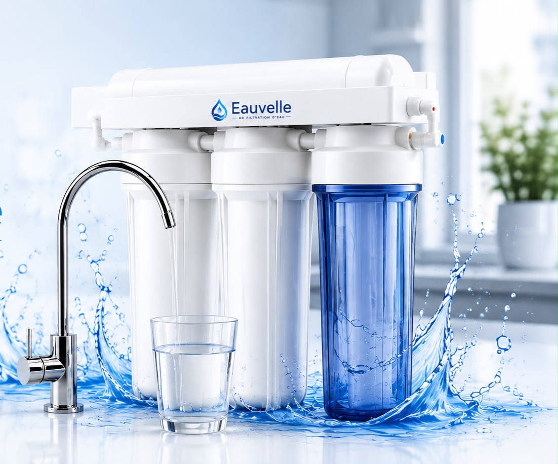 Système de filtration d’eau Eauvelle dans une cuisine lumineuse